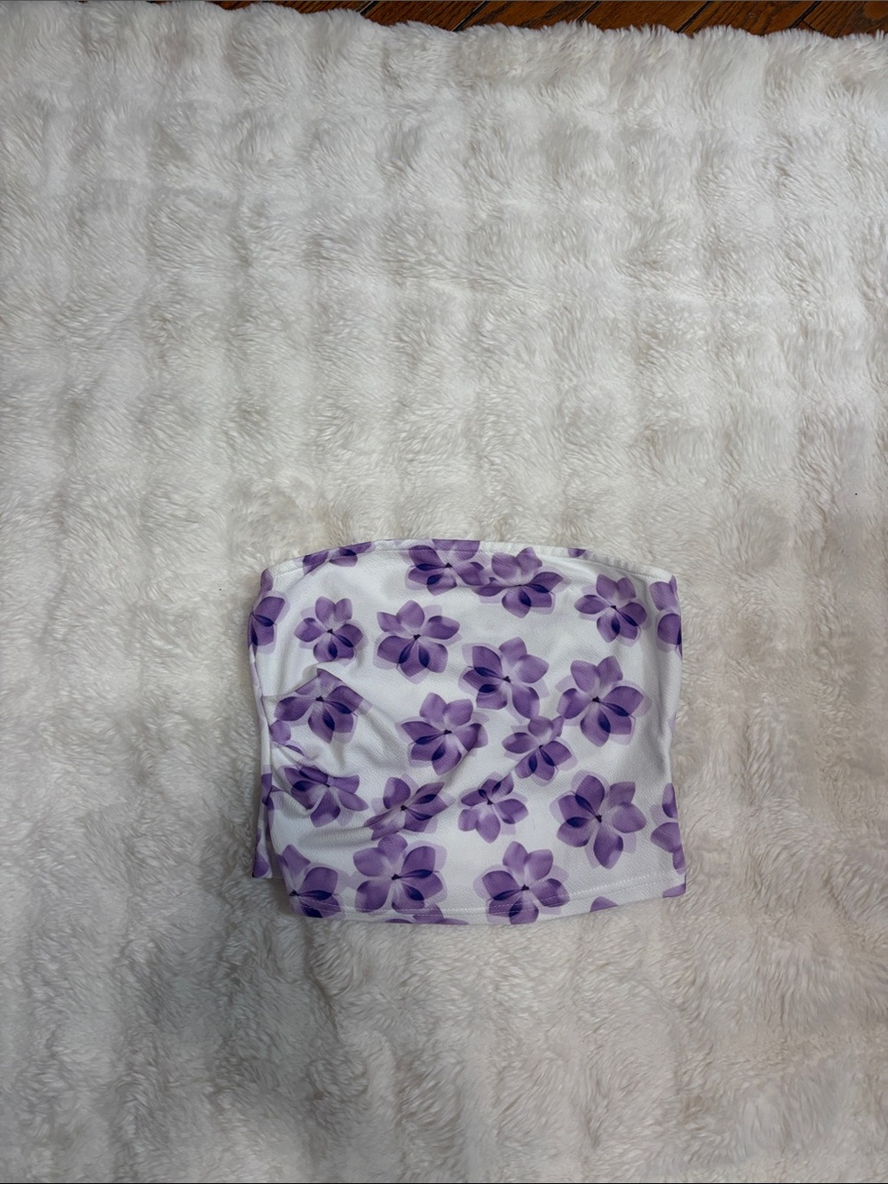 SHEIN White Strapless Floral Tube Top with Purple Flowers